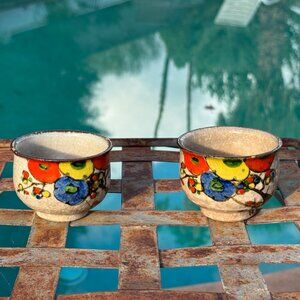 Pair of 1920s–30s Japanese Tea/Sake Cups w/thumb divot – Hand-Painted Art Deco